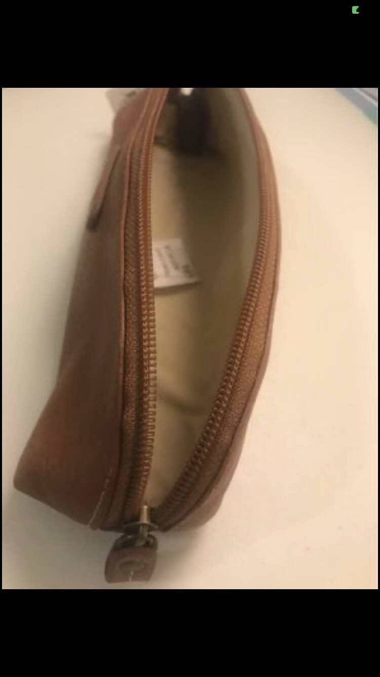 Brand New Fossil Cognac Genuine Leather Makeup/pen/pencil/brush Case Pouch
