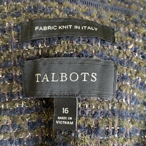 Talbots Italian Wool Alpaca Blend Blazer 16 Olive Navy Tweed Military Jacket - Picture 7 of 9