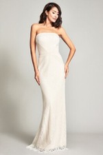 TADASHI SHOJI GOWN ADELA STRAPLESS LONG DRESS SIZE 12 CREAM LACE DETAILS