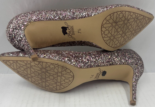 Jewel Badgley Mischka Lyla Shoes Women's 7.5 Multi Glitter Slip On Kitten Heel - Picture 7 of 10