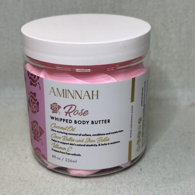 AMNH Rose Whipped Body Butter 8oz   Coconut Oil, Shea Butter, Aminnah Skincare