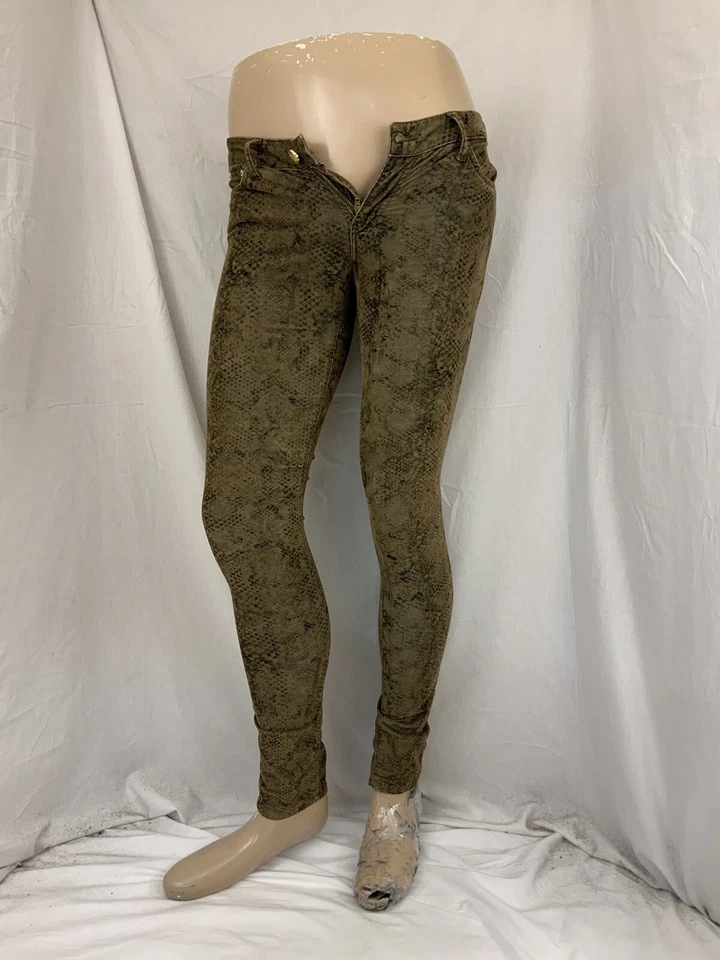 Pantalones Zara Mujer Premium Talla 4 Verde Piel de Serpiente Algodón Poli Ajustados YGI T1-203 Foto 4 de 4