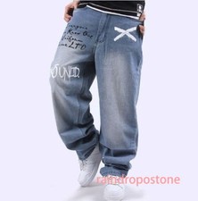 New Men's Jeans Blue Denim Stonewashed Pants Trousers Relaxed Hip-Hop W30-W46