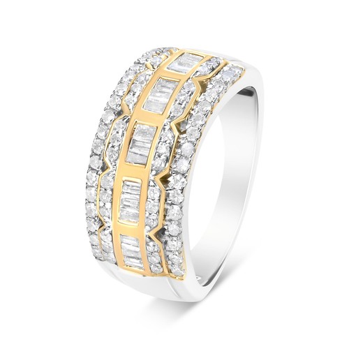 10K White and Yellow Gold 1.00 Cttw Baguette and Round cut Diamond Ring Band