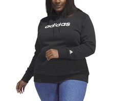Adidas Trendy Pullover Logo Print Fleece Hoodie Black Plus Size 2X