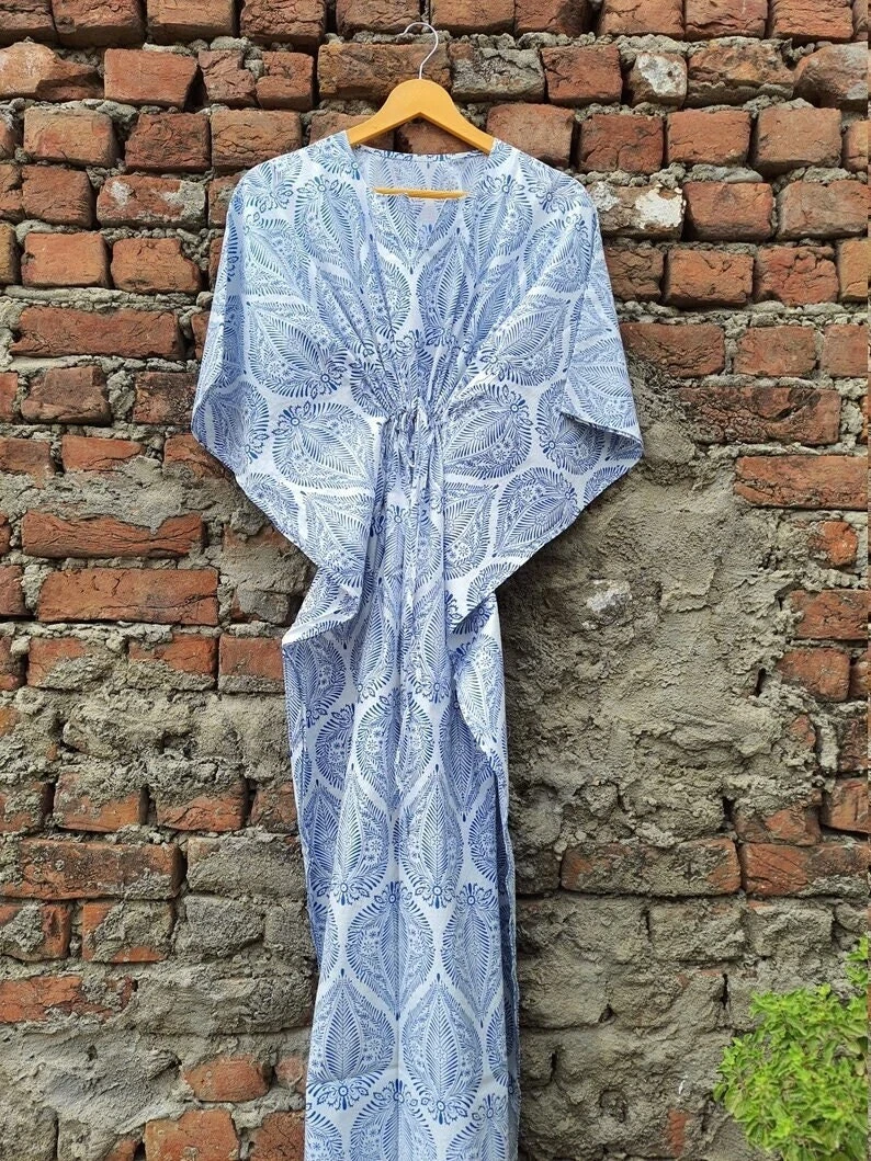 Indian Vintage 100% Cotton Long Beach Maxi Kaftan Dress One Size Caftan Kimono
Opens in a new window