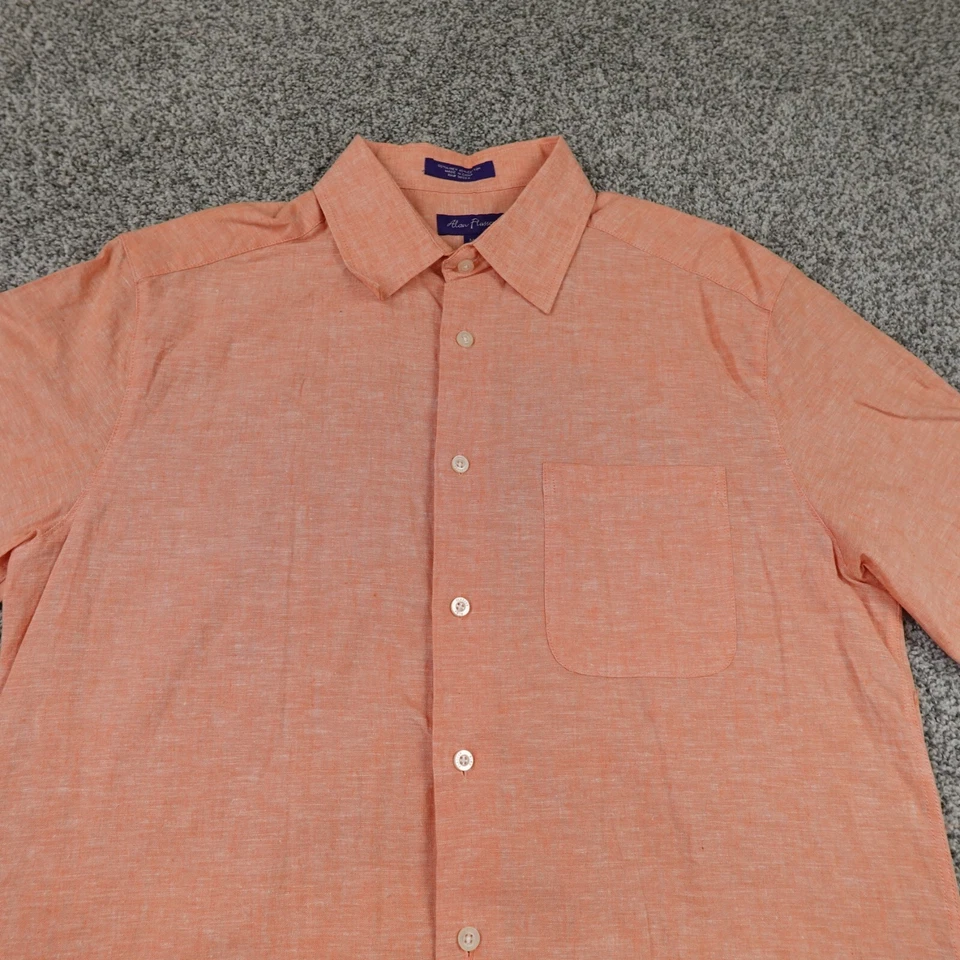 Alan Flusser Shirt Mens M Orange Heather Linen Blend Button Up Casual Pocket - Image 3 of 4