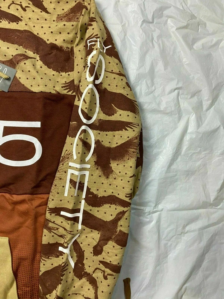 Sudadera con capucha para hombre Fly Society FS85 marrón y beige dobladillo curvo gráfico Foto 4 de 4