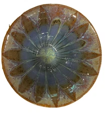 Art Pottery Bowl 5” Tall Signed Glaze Drip 3 Lb. + Multi Texture Blue Tan