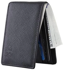 Slim Wallet for Men Minimalist Leather ID Window Front Pocket Bifold Wallet