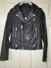 Nwt $1295 Coach Women Black Luxury Cow Leather Embellished Icon Moto Jacket Sz.0