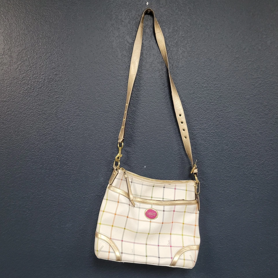 Cartera Coach para mujer blanca Heritage Peyton bolso de hombro de lona n.º K1193-f19178 Foto 3 de 4