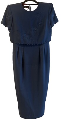 Donna Morgan Petites Dress Women s Teal Beaded Embroider Floral Cap Sleeve Sz 8
