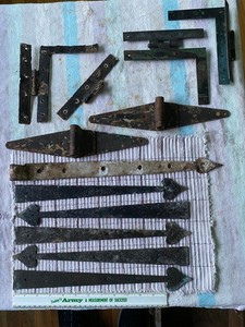 Lot of Salvaged Antique Barn Hinges - Metal, Cast Iron