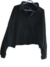 Aerie cropped Sweatshirt relaxed fit Black Sz L elastic cuffs v neck collared