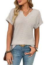 Damen Elegante Casual Cap Kurzarm Tops Trendy Sommer V-Ausschnitt Lose Gest8710