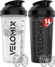 2-Pack 14 oz Protein Shaker Bottles with Wire Whisk, Leak-Proof Cups for Shakes 