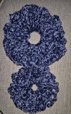 2 Multi Blue crushed Velvet yarn, Hand Crocheted Scrunchies 1 Large 1 Small.