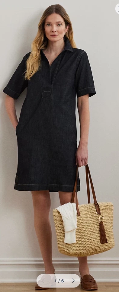 Vestido de mezclilla para mujer Lauren Ralph Lauren con bolsillos talla grande (1930) Foto 4 de 4