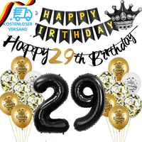 Luftballon 29.Geburtstag Deko Mann Frau Gold Schwarz Folienballon 29 Jahre Gebur