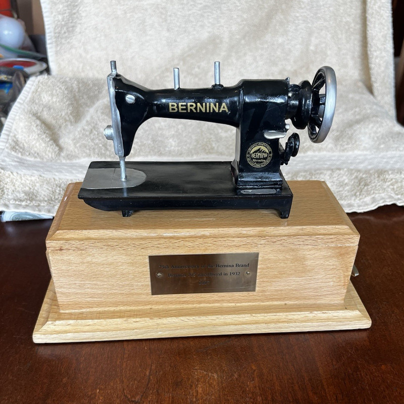 Bernina 75th Anniversary Miniature Sewing Machine Music Box on Wooden Base