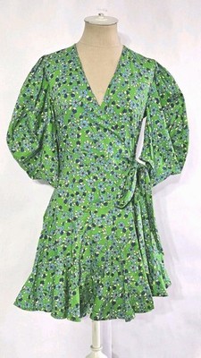 Mackenzie & Me Floral Green Cotton Wrap Dress Size Medium