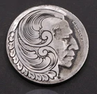 Half Scroll / Half Face Engraving - Hand Carved Coin - Engraved Buffalo Nickel