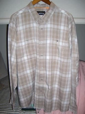 ORVIS "TECH CHAMBRAY" SHIRT (XL) COLOR: BEIGE PLAID