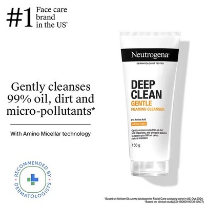 #1 Skin Care Neutrogena Deep Clean Gentle Foaming Face Cleanser 150g | Fast Ship