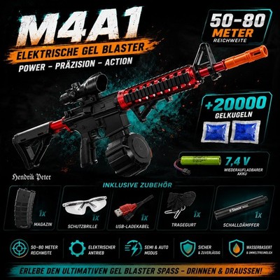   M4A1 Gel Blaster Gun 7,4V   +20.000 Gel Balls   Riesiges Komplettset!