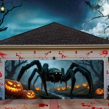 7x16 ft Halloween Garage Door Cover,Giant Spider Banner Backdrop Halloween Garag