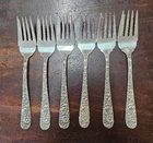 SET OF 6 STERLING  S. KIRK & SON REPOUSSE SALAD FORKS 6 1/8"