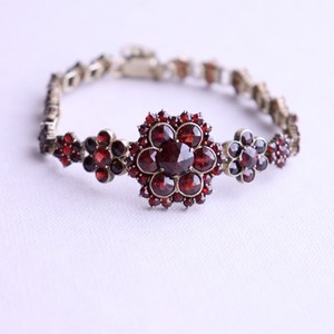 Authentic Antique Bohemian Garnet Bracelet Flowers Silver 800 Gold Plated - NO TARIFF