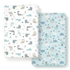 Stretchy Ultra Soft Jersey Knit Fitted Pack n Play Sheets Set 2 Pack, Portabl...