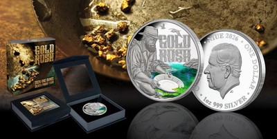 2026 Niue 1 oz Silber Proof-Kolormünze Golden Rush California Klondike Nugget
