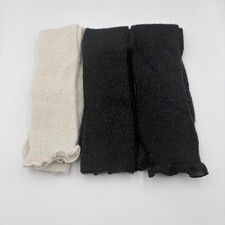 Womens Cashmere Leg Arm Warmers Knit Ruffled Black Cream Set of 3 Quiet Luxury