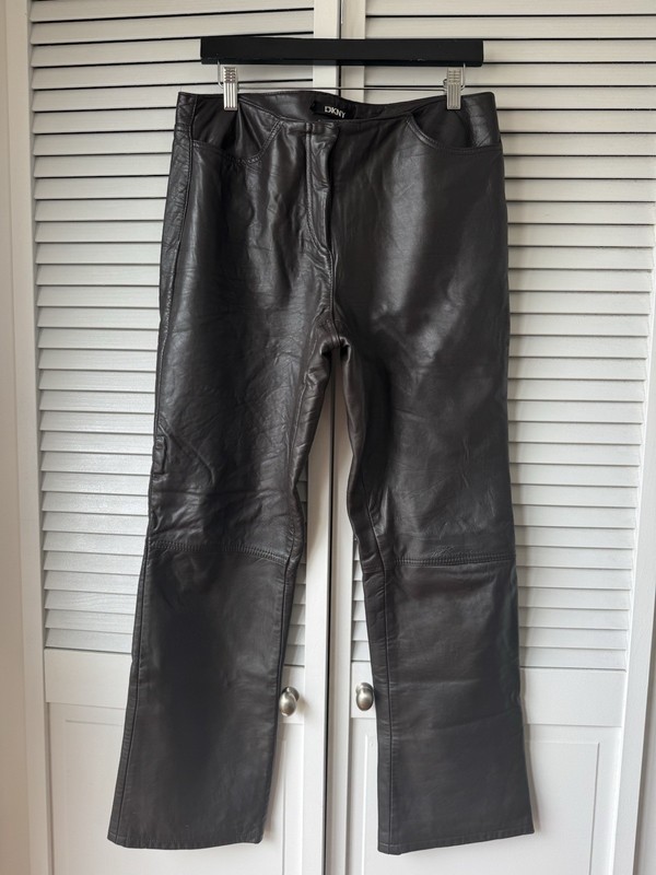 Vintage Y2K DKNY 12 100% Black Leather Pants Lined Biker Motorcycle