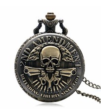 2nd Amendment Bronze Skull Pocket Watch With Necklace Chain Ships from USA