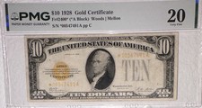 1928 $10 Gold Certificate Star Note Banknote PMG Certified VF 20 Grade