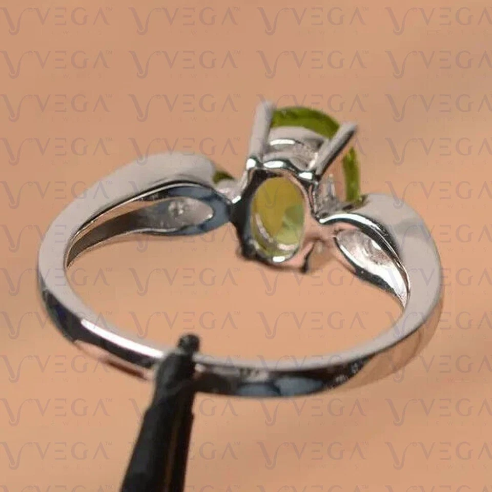 3.20Ct Oval Shape Natural Peridot Diamond Three Stone Ring 950PT Platinum Plated - Image 4 of 4