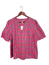 J. Crew New Womens Pullover V Neck Top Size Large Pink Floral Boho Preppy