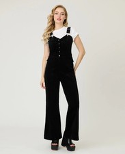 SMAK PARLOUR BLACK CORDUROY WIDE LEG DUNGAREES NEW REG PLUS SIZES