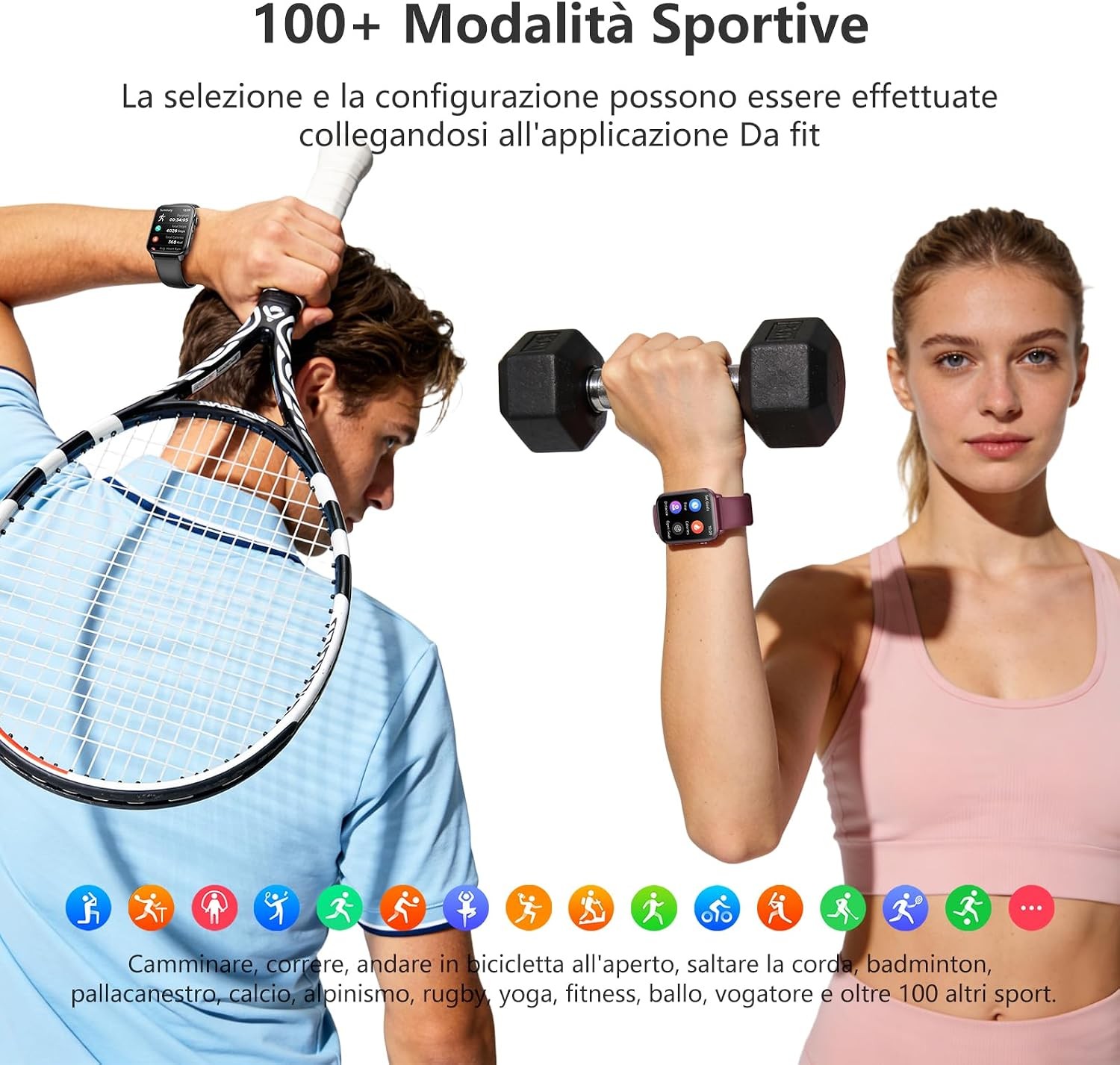Smartwatch 2 Cinturini Unisex Bluetooth Chiamate LED Torcia Fitness Android IOS foto 5
