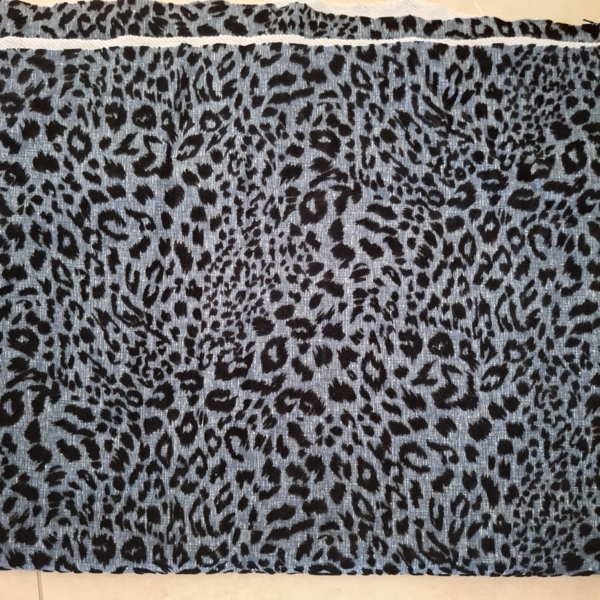 Stretch Knit Blue Textured Fabric with black velvet leopard print 150cm x 1.4m