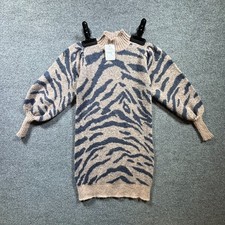 En Saison Sweater Dress Women's XS Beige Wool Knit Animal Print Party Cocktail