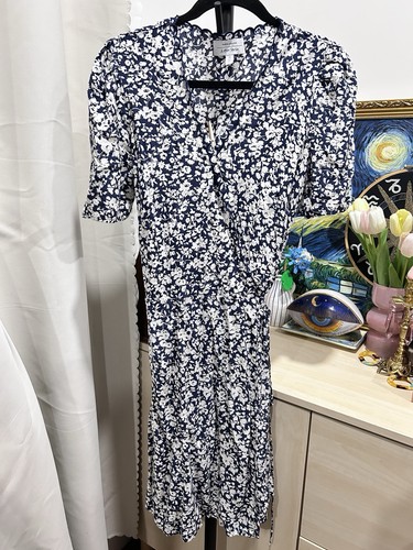 & Other Stories Paris Atelier Blue/White Floral Belted Midi Dress US 8