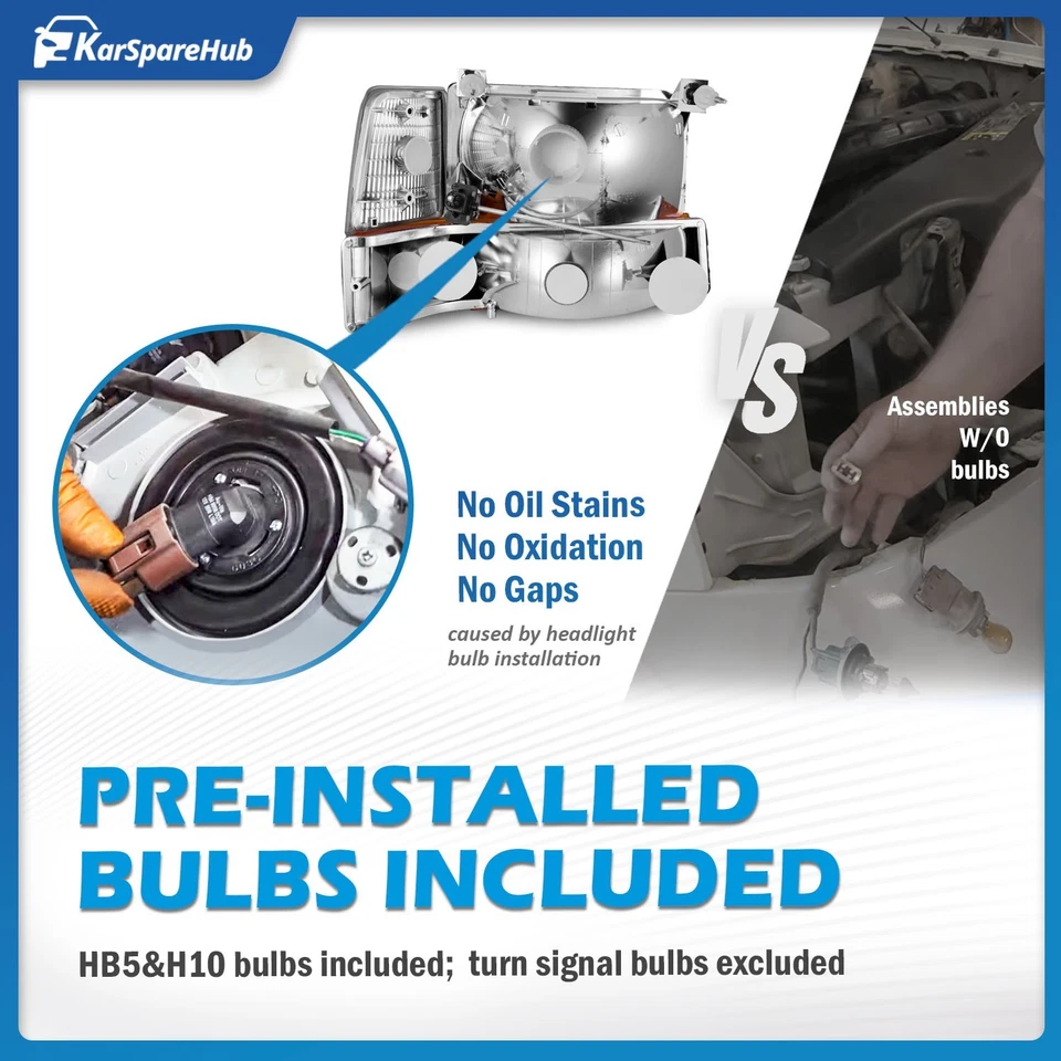 Pair Headlights For 1992-1997 Ford F150 F250 F350 1992-1996 Ford Bronco w/ Bulbs Foto 4 de 4