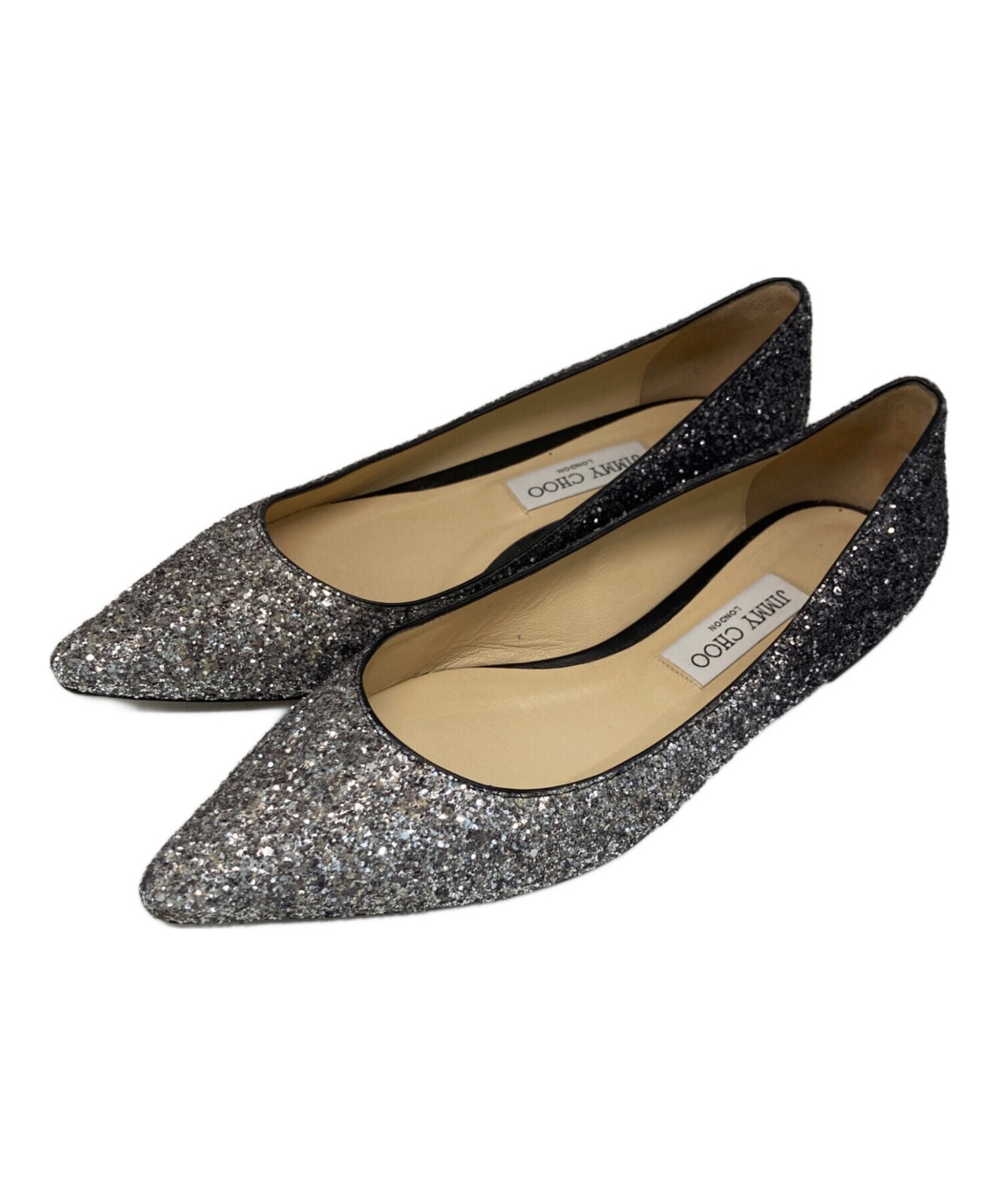 JIMMY CHOO Glitter flat pumps EU39.5 US7.5 Black