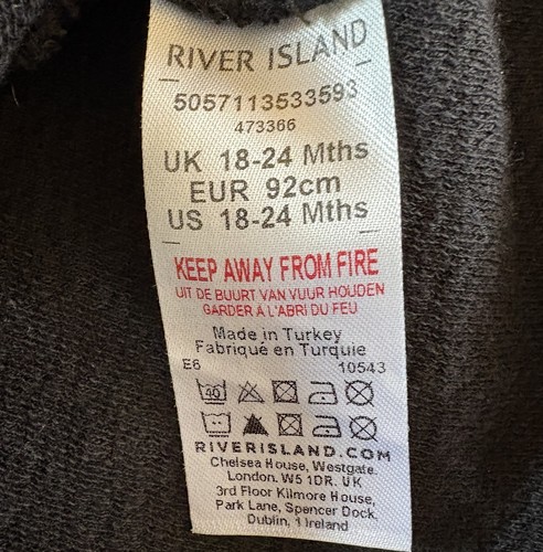 River Island Baby Mädchen Langarm Schwarz Kleid Goldknöpfe 18-24 Monate - Bild 7 von 8