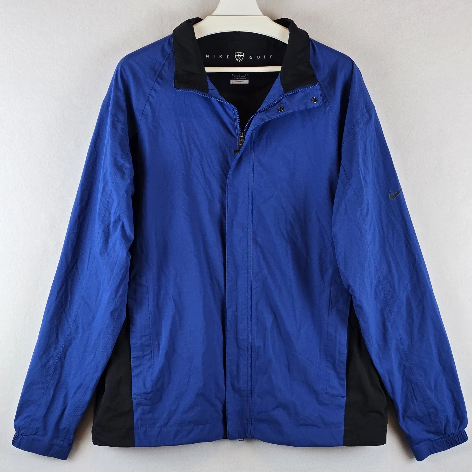 Nike Golf Storm Fit Full Zip Nylon Jacket Large Royal Blue Pockets Windbreaker